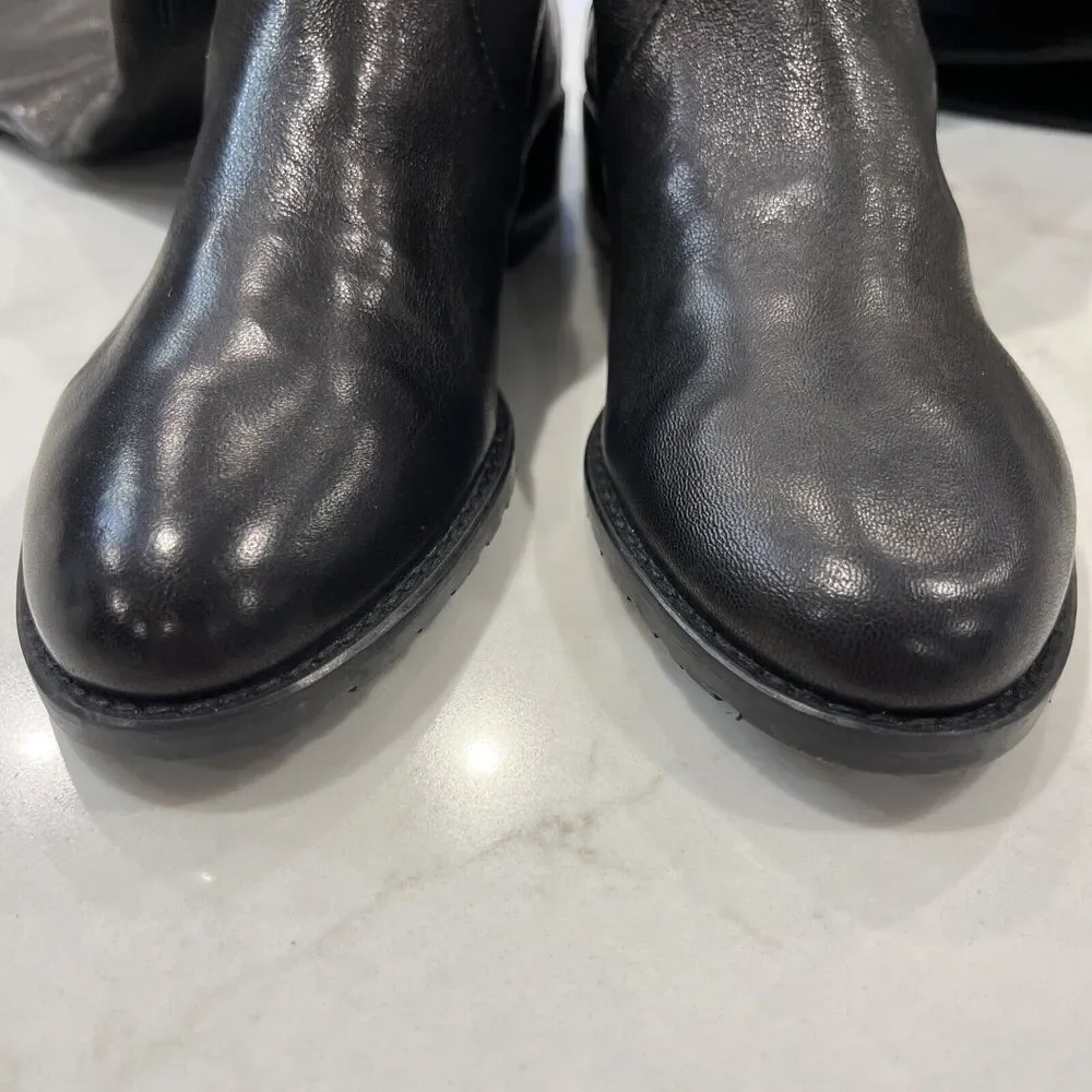 Stuart Weitzman Over Knee‎ Boots Black Leather Womens Sz 4 Low Stacked Heel